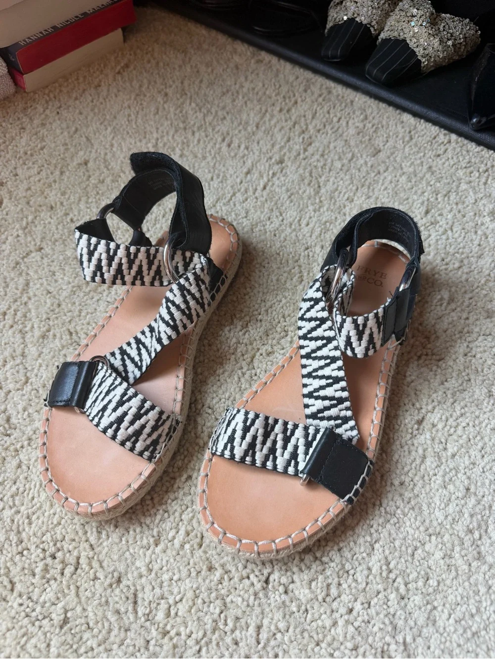 Frye Black & White Woven Espadrille Sandals